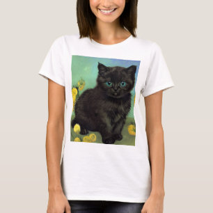 Van Gogh Black Cat Gula blommor T Shirt