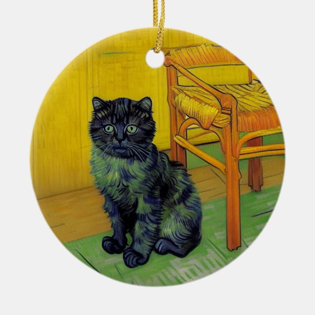 Van Gogh Black Cat Julgransprydnad Keramik (Framsidan)