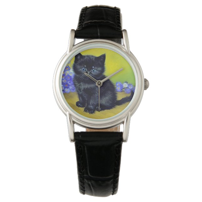 Van Gogh Black Cat Lila blommor Armbandsur (Framsida)