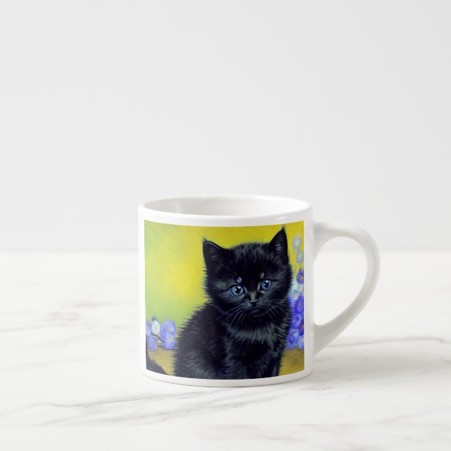 Van Gogh Black Cat Lila blommor Espressomugg (Höger)