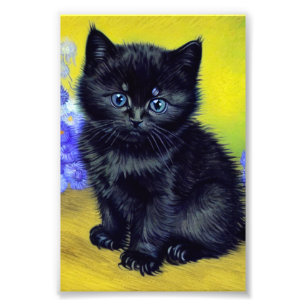 Van Gogh Black Cat Lila blommor Fototryck