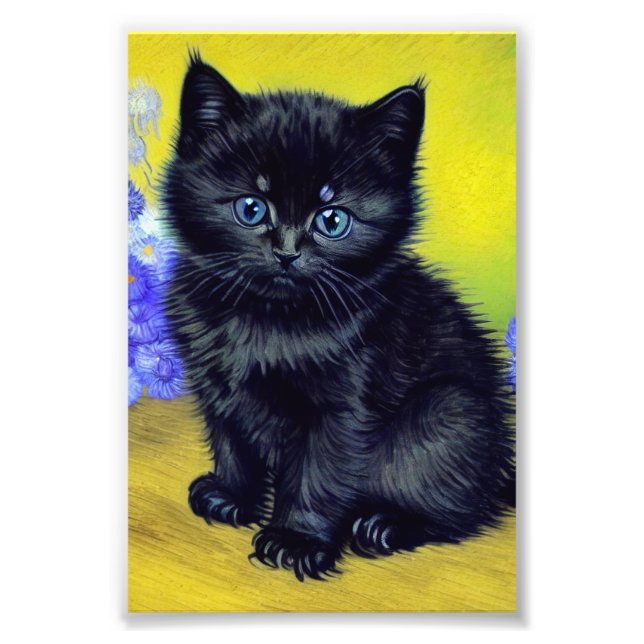 Van Gogh Black Cat Lila blommor Fototryck (Framsidan)