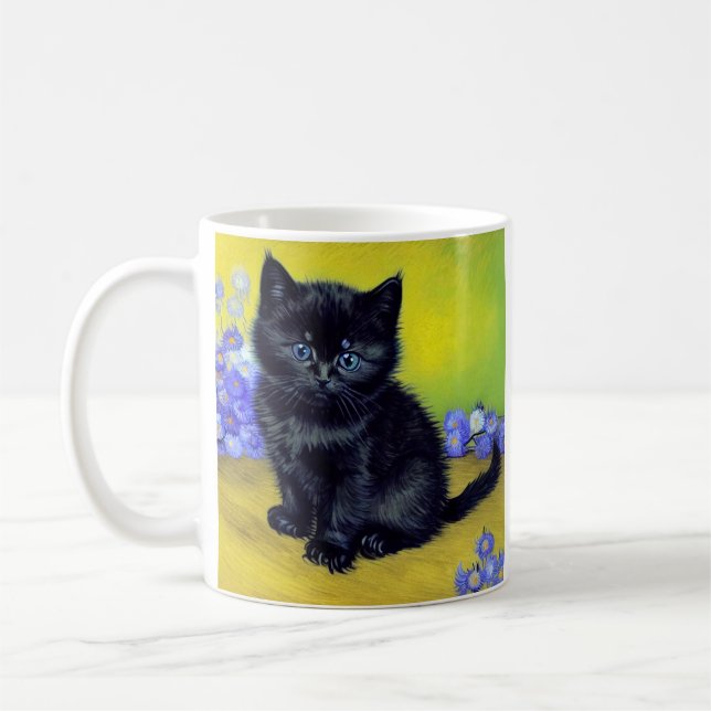 Van Gogh Black Cat Lila blommor Kaffemugg (Vänster)
