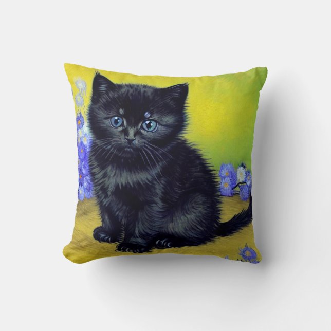 Van Gogh Black Cat Lila blommor Kudde (Framsida)