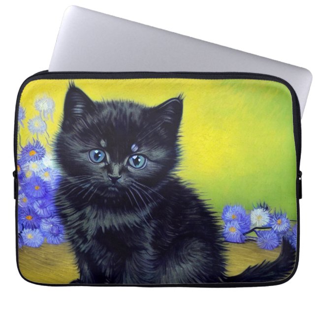 Van Gogh Black Cat Lila blommor Laptop Fodral (Framsidan)