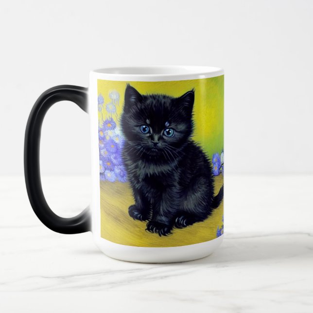 Van Gogh Black Cat Lila blommor Magisk Mugg (Vänster)