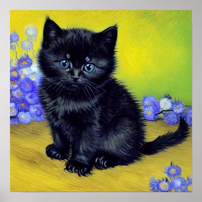 Van Gogh Black Cat Lila blommor Poster (Framsidan)