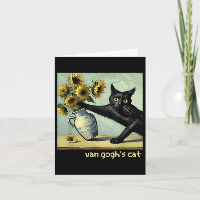 Van Gogh Black Cat med solrosbefunna kattfärg Kort (Framsida)