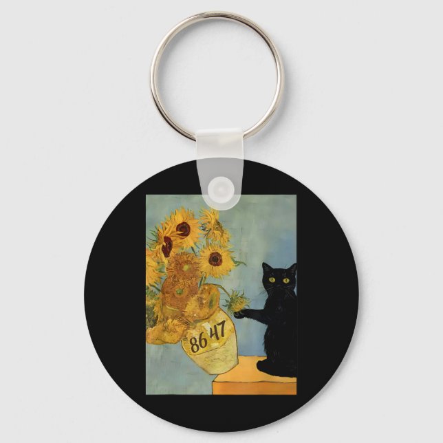 Van Gogh Black Cat med solrosor 8647 subtle Res Nyckelring (Framsida)