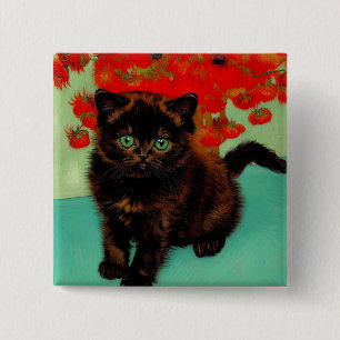 Van Gogh Black Cat Red Flowers Knapp