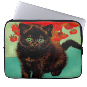 Van Gogh Black Cat Red Flowers Laptop Fodral