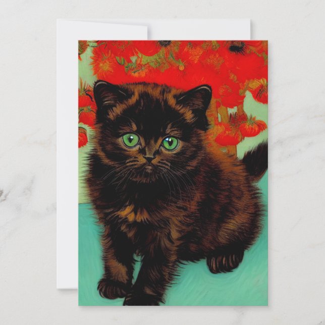 Van Gogh Black Cat Red Flowers Meddelande (Framsida)