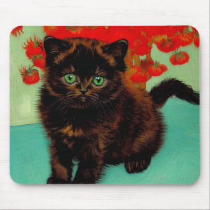 Van Gogh Black Cat Red Flowers Musmatta