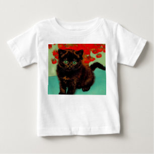 Van Gogh Black Cat Red Flowers T Shirt