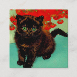Van Gogh Black Cat Red Flowers Tilläggskort