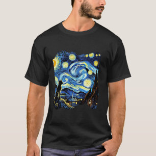 Van Gogh Black Cat Starry Night Cat Lover T Shirt