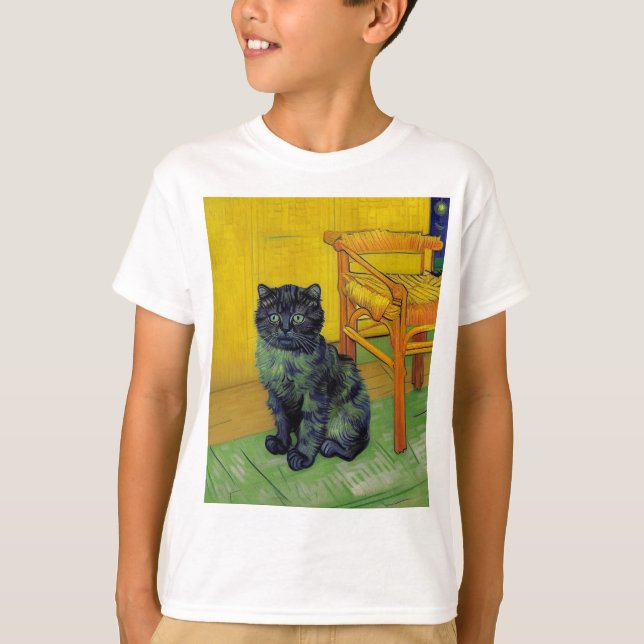 Van Gogh Black Cat T Shirt (Framsida)