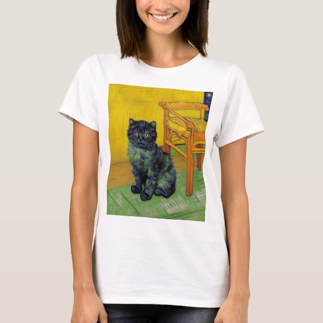 Van Gogh Black Cat T Shirt (Framsida)