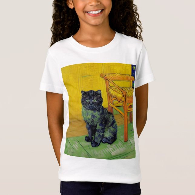 Van Gogh Black Cat T Shirt (Framsida)