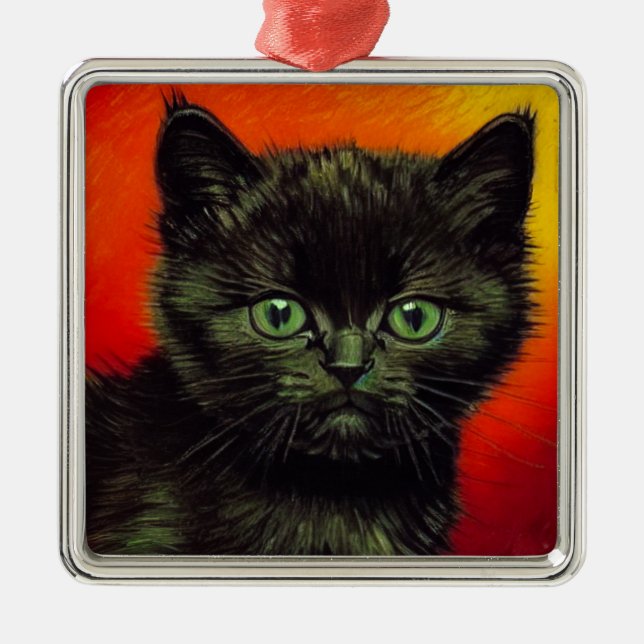 Van Gogh Black Kitten Julgransprydnad Metall (Framsidan)