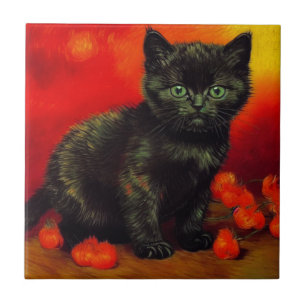 Van Gogh Black Kitten Kakelplatta