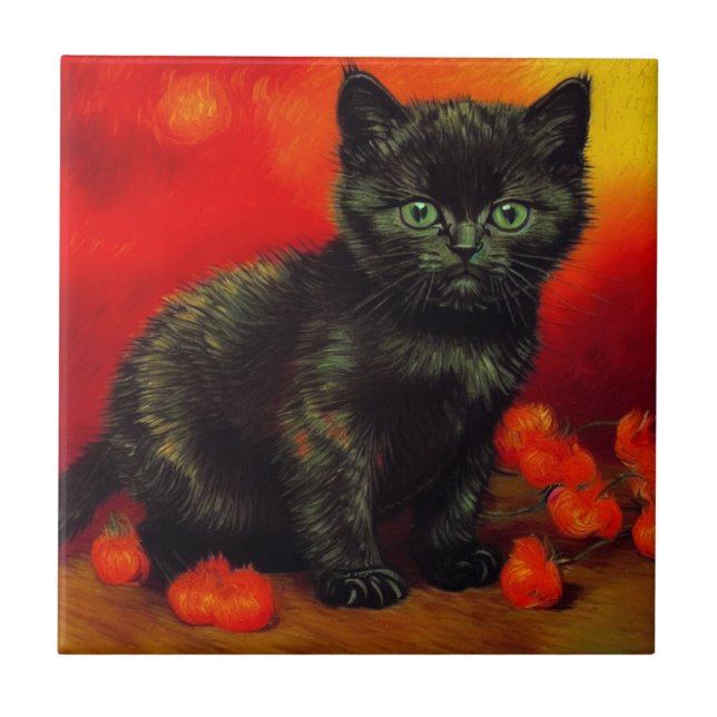 Van Gogh Black Kitten Kakelplatta (Framsidan)