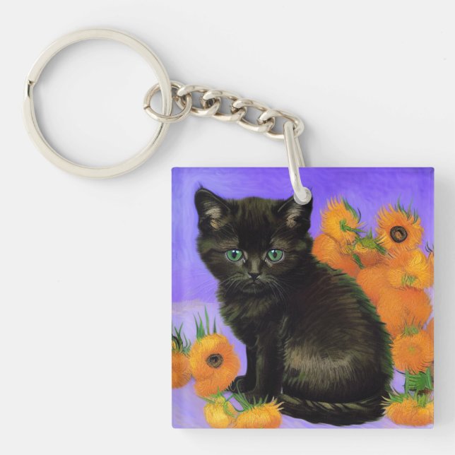 Van Gogh Black Kitten med solblommor (Framsidan)