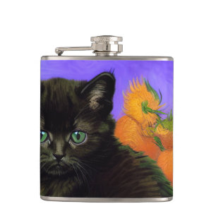 Van Gogh Black Kitten med solblommor Fickplunta