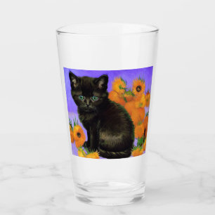 Van Gogh Black Kitten med solblommor Glaskopp