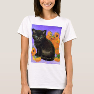 Van Gogh Black Kitten med solblommor T Shirt