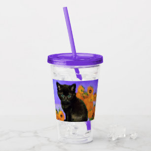 Van Gogh Black Kitten med solblommor Take Away Mugg
