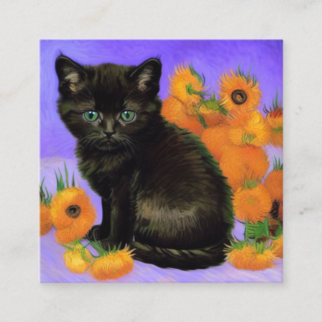 Van Gogh Black Kitten med solblommor Tilläggskort (Framsida)