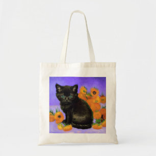 Van Gogh Black Kitten med solblommor Tygkasse