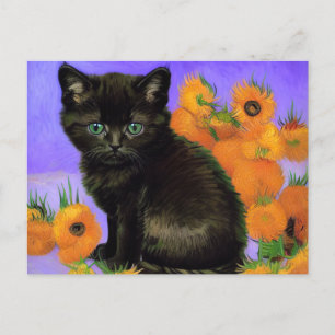 Van Gogh Black Kitten med solblommor Vykort