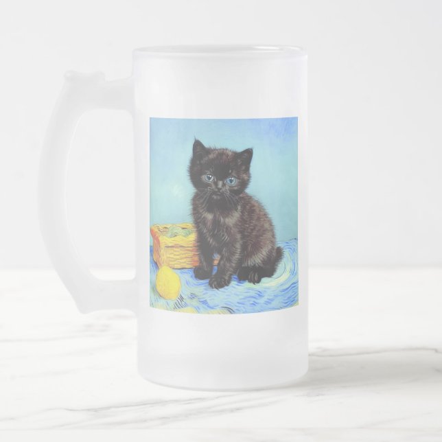 Van Gogh Black Kitten med Yarn Frostat Ölglas (Vänster)