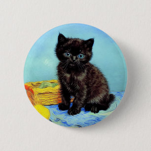 Van Gogh Black Kitten med Yarn Knapp