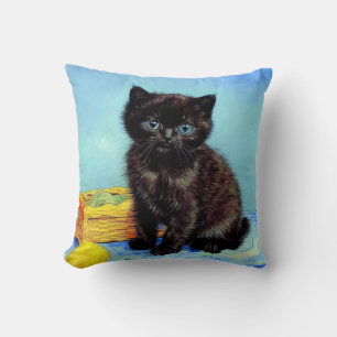 Van Gogh Black Kitten med Yarn Kudde