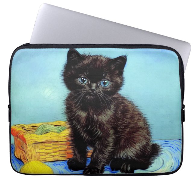 Van Gogh Black Kitten med Yarn Laptop Fodral (Framsidan)