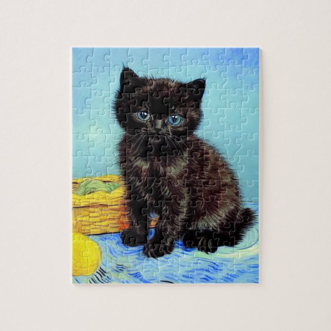Van Gogh Black Kitten med Yarn Pussel (Vertikal)