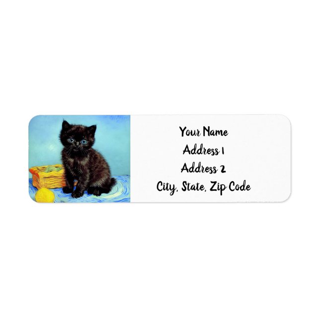 Van Gogh Black Kitten med Yarn Returadress Etikett (Framsidan)