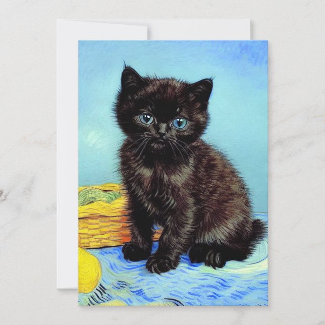 Van Gogh Black Kitten med Yarn Spara Datumet (Framsida)