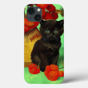 Van Gogh Black Kitten Red Flowers
