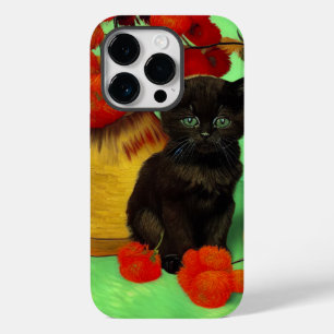 Van Gogh Black Kitten Red Flowers