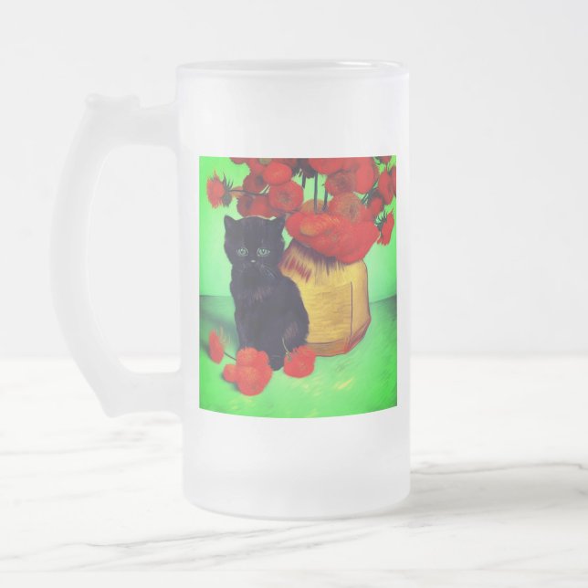 Van Gogh Black Kitten Red Flowers Frostat Ölglas (Vänster)