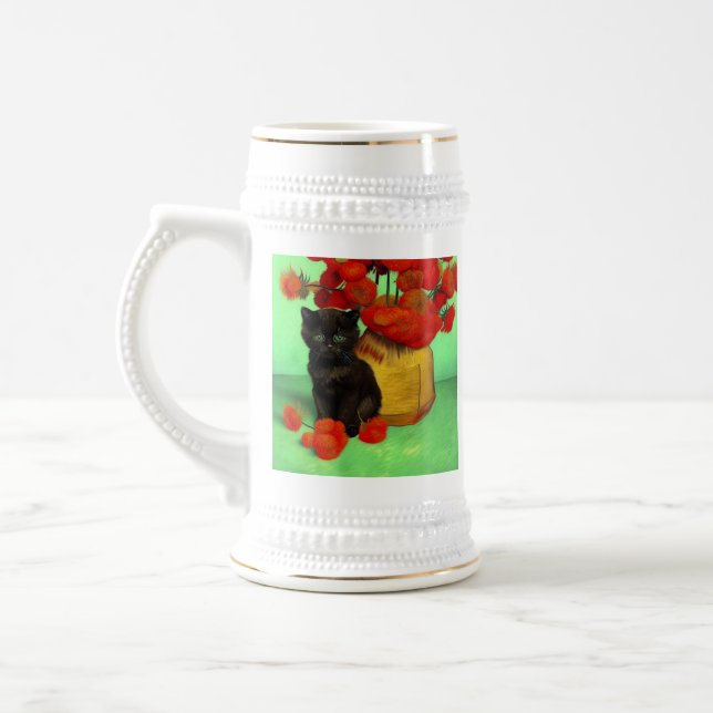 Van Gogh Black Kitten Red Flowers Sejdel (Vänster)
