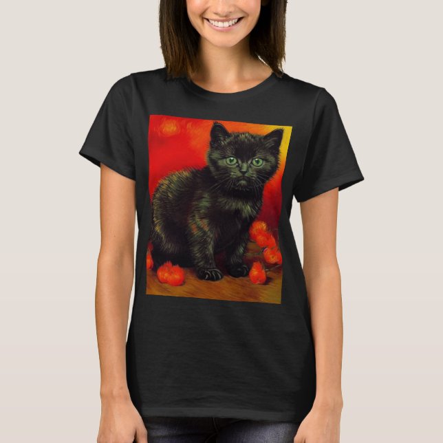 Van Gogh Black Kitten T Shirt (Framsida)