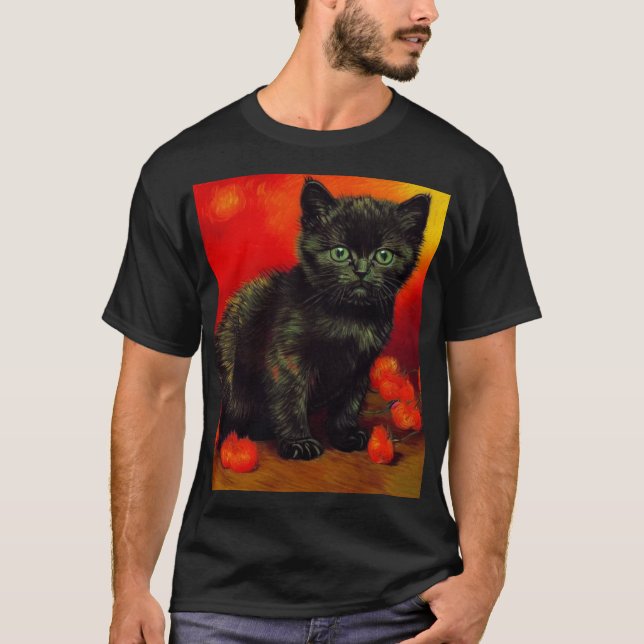 Van Gogh Black Kitten T Shirt (Framsida)
