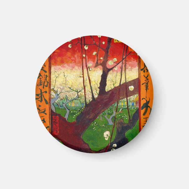 Van Gogh Blommande Plommonträd efter Hiroshige Magnet (Framsidan)
