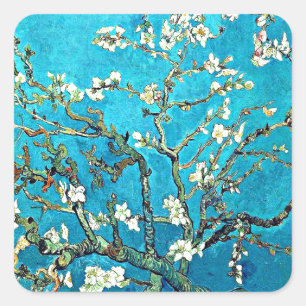 Van Gogh - Blommar av mandel, berömd Fyrkantigt Klistermärke