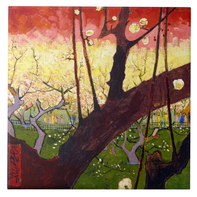 Van Gogh Blommar Plum Träd efter Hiroshige Kakelplatta (Framsidan)